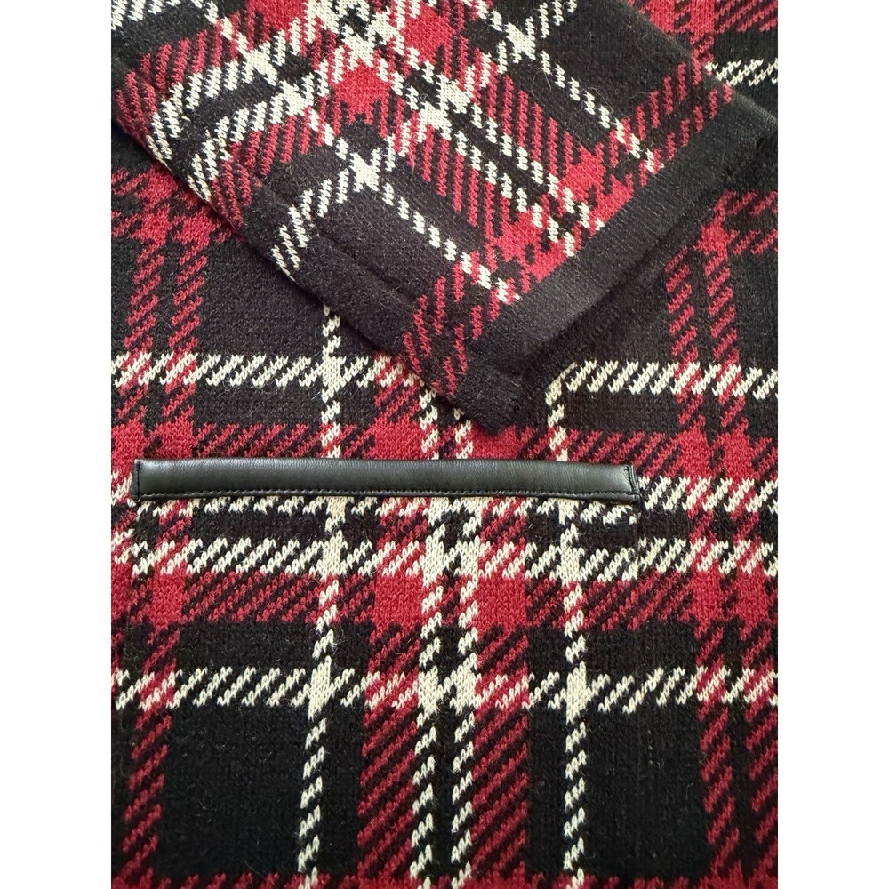 Anne Klein Plaid Long Knit Coat Womens L NWT Black Red Plaid Fall Jacket New - Picture 4 of 10